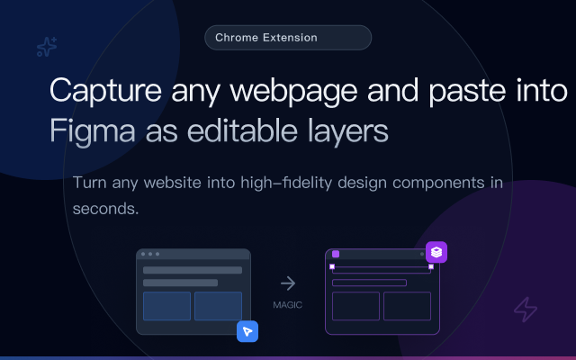 size: 640x400, 一张 chrome 插件的封面
Capture any webpage and paste into Figma as editable layers
风格：现代科技